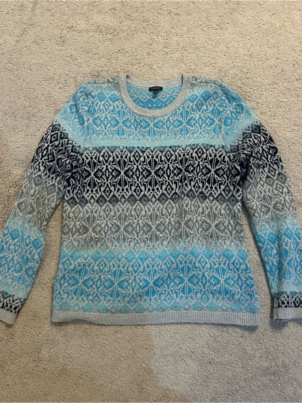 Talbots Blue and Gray Fair Isle Crewneck Sweater